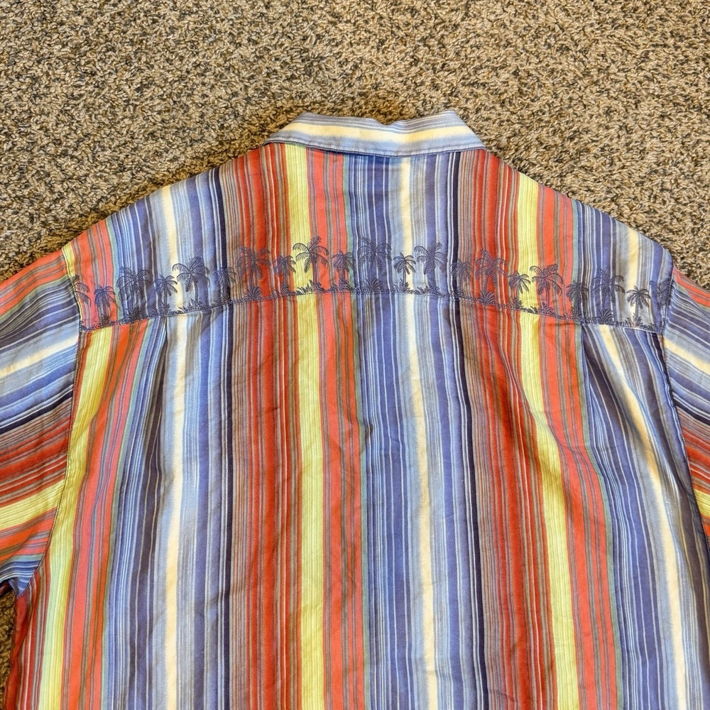 MENS TOMMY BAHAMA SILK/LINEN STRIPED BUTTON UP CAMP SHIRT SIZE XL Palm Trees - Picture 5 of 6